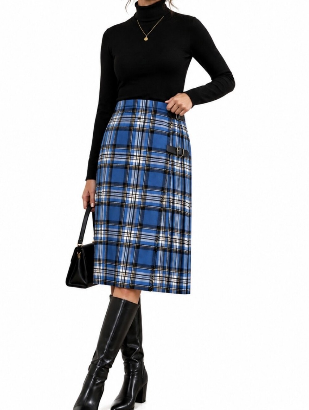 Vintage Edinburgh Kiltmakers Scotland Blue Tartan Pure Wool Kilt Skirt Size 12